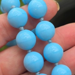 Vintage German Glass Bead Statement Necklace Hand knotted Sky Blue 15.5 in. +2in