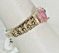 VTG 925 Sterling Silver Marcasite and Pink-CZ Ring, Size 7 NOS 3.1g