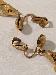 Vintage Gold Tone French Coin Chandelier Clip On Earrings Republique Francaise