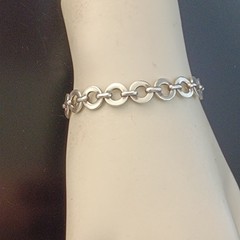 Vintage Sterling Silver Circle Link Bracelet Modernist Minimalist Toggle Round