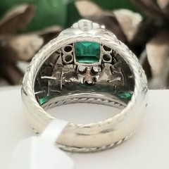 18K White Gold Large 1CT Colmbian Emerald Diamond Cocktail Dome Ring-1960s