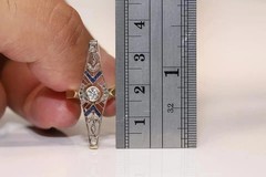 Art Deco Style Round Lab Created Diamond Sapphire 14K Gold Finish Wedding Ring