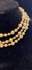 Vintage Unsigned Miriam Haskell Baroque Faux Pearl 3 Strand Necklace