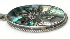 MidCentury Mexico Taxco Sterling Silver 925 Hemp & Abalone Pendant w/metal Chain