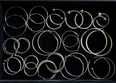 14 Pairs Assorted Vintage Hoop Earrings Various Sizes And Styles Silver Tone