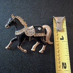 Rhinestone And Black Horse Brooch