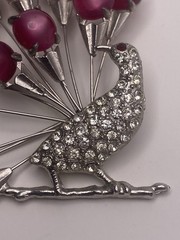 Vintage Fabulous Large Figural Peacock Brooch with Pink Moon-Glow Stones