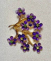 AUTHENTIC SWOBODA FLOWER BROOCH ~ GENUINE MOONSTONE, GARNET ~ BEAUTIFUL!