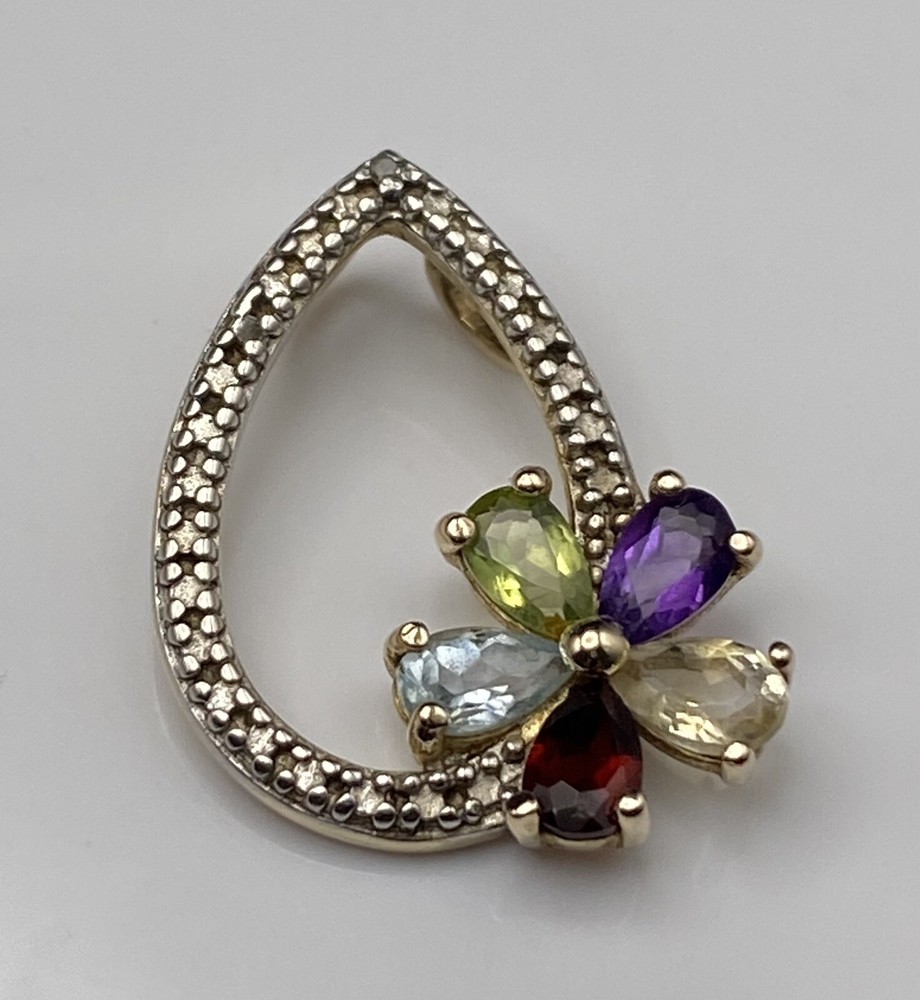 Ross Simons 18K Gold Over Sterling Silver Multi Gemstone Flower Slide Pendant