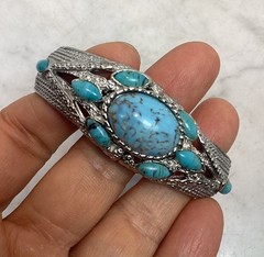 VTG Chateau Swiss Silver Tone Faux Turquoise Hidden Dial Bangle Bracelet Watch