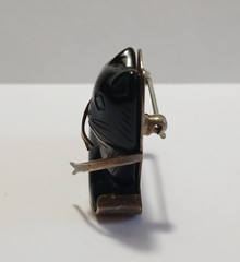 GREAT FALLS METAL WORKS GFMW VINTAGE STERLING SILVER CARVED ONYX CAT PIN BROOCH