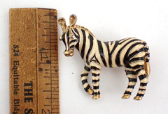 Vintage Costume Enameled Black & White Zebra Brooch African Safari Animals