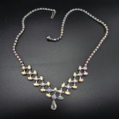B David Aurora Borealis Rhinestone Necklace Vintage Glam Jewelry