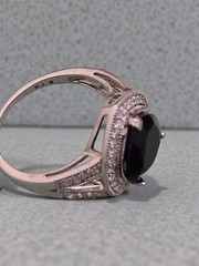 925 Sterling Silver Black Onyx Ring Halo Vintage Style Size 8 CZ Accents