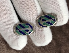 Antique silver 875 enamel cufflinks made in the USSR “Sea” Anchor