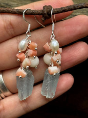 Aquamarine natural coral earrings with pearls