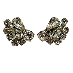 Clear Rhinestone Climber Sparkle Prism Fancy Event Vintage Screwback Earrings