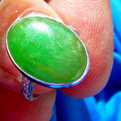Original EARTH MINED Imperial Jadeite JADE Deco Engagement Ring PLATINUM DIAMOND