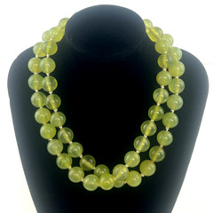 Vintage Prehnite Necklace Green Gemstone Jewelry Natures Art Hand Knotted ~26”