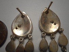 Beautiful Sterling & Opal Mosaic Pierced Earrings w Triple Drops post style