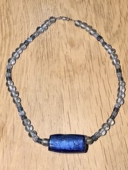 Vintage Blue Glass Beaded Choker Necklace 39cm Long