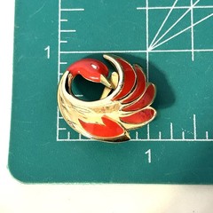 Vintage Oréna Paris Red Enamel Bird Earrings Gold Tone Signed France Phoenix