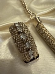 Vintage Rhinestone And Gold Mesh 3 Piece Jewelry Set With Original Box