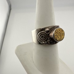 Sajen Sterling Silver Ring Adjustable Drusy Druzy Quartz Gold 925 7.75 – 9.75