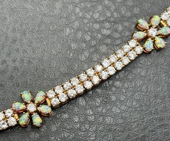 VTG Vermeil Sterling Silver 925 Opal & CZ Tennis Flower Boho Bracelet Floral 8”