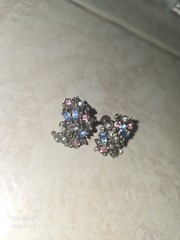 Vintage Hollycraft Twist On Earrings With Colorful Rhinestones 1950s