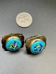 Vintage Mid Century Murano Millefiori Art Glass Scalloped Gold Tone Cufflinks
