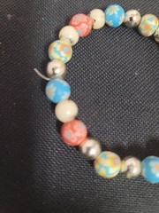 Glass Bead Bracelet Multi-colored Silver Stretch, Very Decorative, VG