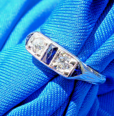 ORIGINAL Diamond Sapphire Deco Wedding Band Antique SOLID 18K GOLD Belais Ring