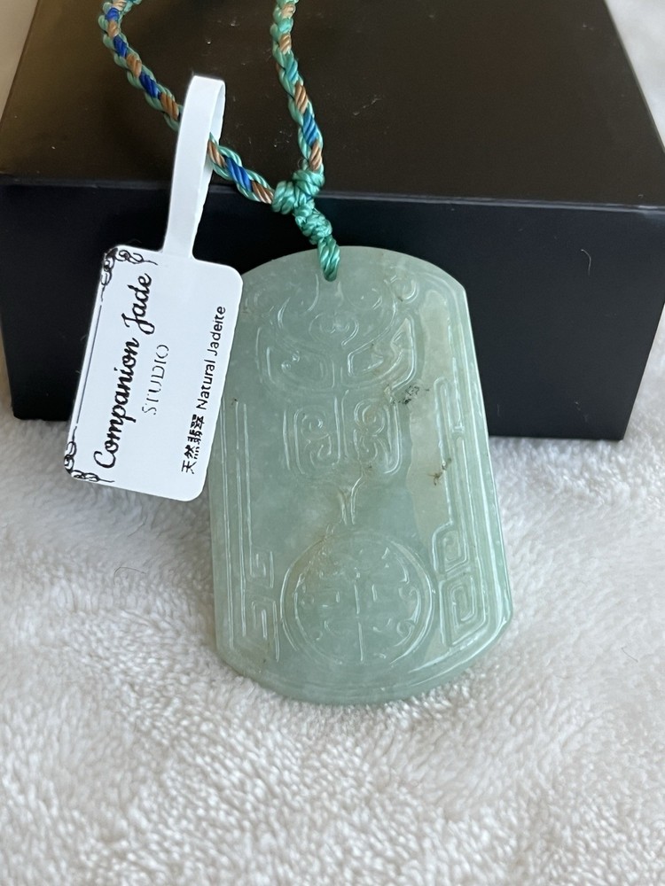 Jadeite Jade Pendant Green Ancient Chinese Protection Amulet Necklace #001