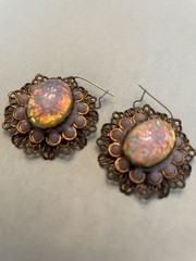 Vintage Faux Fire Opal Filigree Dangle Pierced