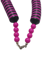 Purple Black Large Disc Beaded Necklace Spring Ring Closure Vintage
