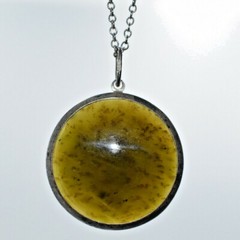 Soviet VTG old Russian Sterling SILVER 875 pendant nephritis jade stone chain