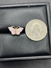 Vintage Gold Sterling Silver Pink Enamel Butterfly Earrings G22