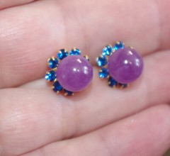 VINTAGE 11MM BLUE SAPPHIRE CZ SEED FLOWER JACKETS FOR EARRINGS USE W ANY STUDS