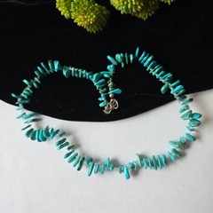 Vintage Sterling Silver Clasp Turquoise Beads Choker Necklace 16.5’L