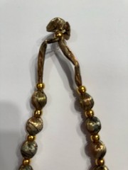 Vintage 1950s Wrapped Foil Bead Necklace Gold Metallic Mid Century Tie Closure