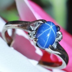 10k w/gold sz 5 ring 1.00ct lab created blue star sapphire diamond 1.72gr N3505