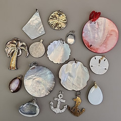 Vintage Mother of Pearl Pendant Lot of 15 Beach Shell Anchor Palm Tree