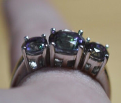 Vintage Women’s Rainbow Quartz Sterling Silver Fashion 3 Stone Flush Ring Sz. 11