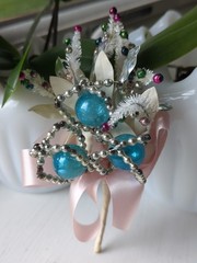 Vintage Atomic MCM Blue Mercury Glass Ball Silver Beads Corsage Pin Rare Find