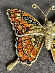 Set of 2 Butterfly Pin Brooches Gold Tone Metal Faux Pearl