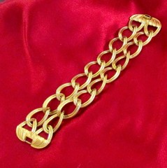 Vtg Runway Wide Double Chain MONET 70s GP Textured Oval Link Bracelet Classic