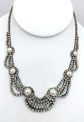 Vintage Rhinestone Necklace Glass Pearl Draped Formal Wedding 14-17in