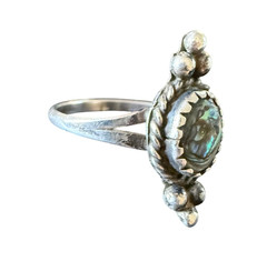 Vintage Sterling Silver Ring Abalone Shell Oval Stone Size 8