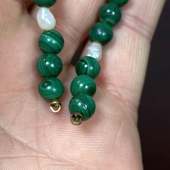 VTG Round Malachite Beads (No Clasp) Fresh Water Pearls Segment Bracelet 6-3/8”